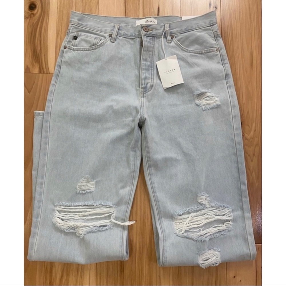 Kancan || Ultra High Waist Y2K 90s Light Washed Distressed Wide Leg - Picture 7 of 11